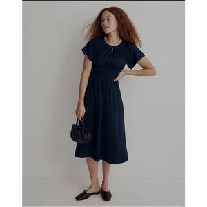 Madewell Sophia Split Neck Short Sleeve Midi Dress Navy size small